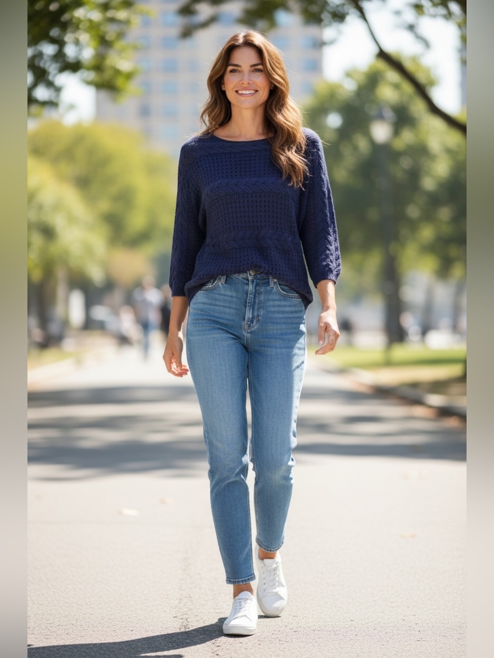 Tribal Navy Cotton-Blend Sweater XS